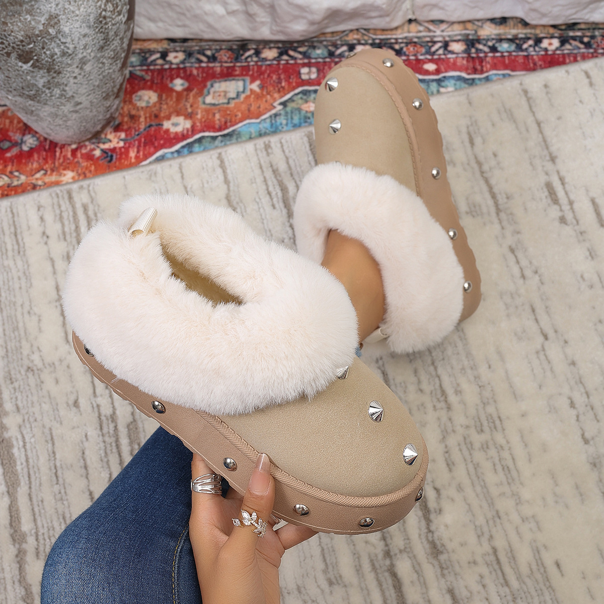 Studded Platform Faux Fur Lined Winter Boots