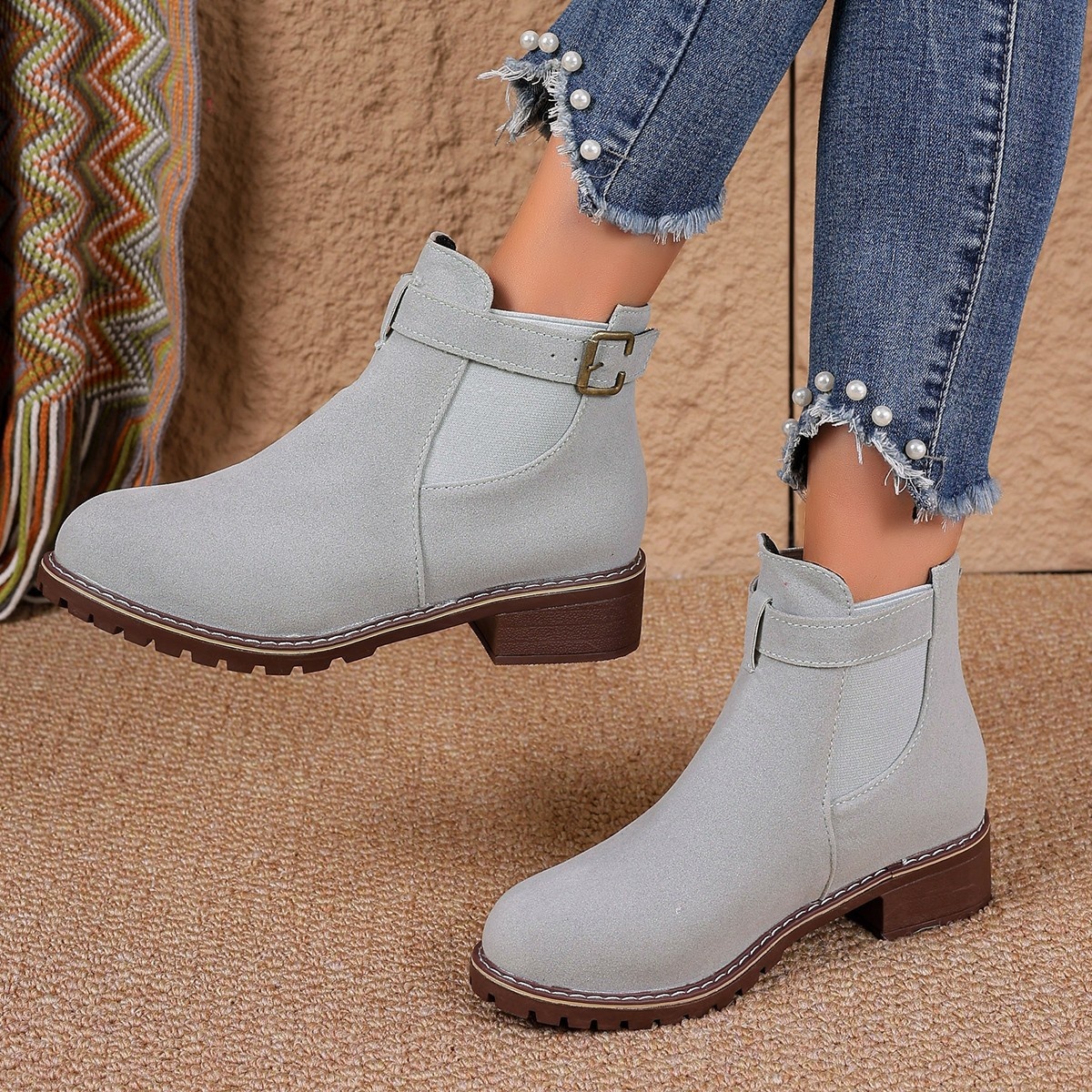 Round Toe Block Heels Boots