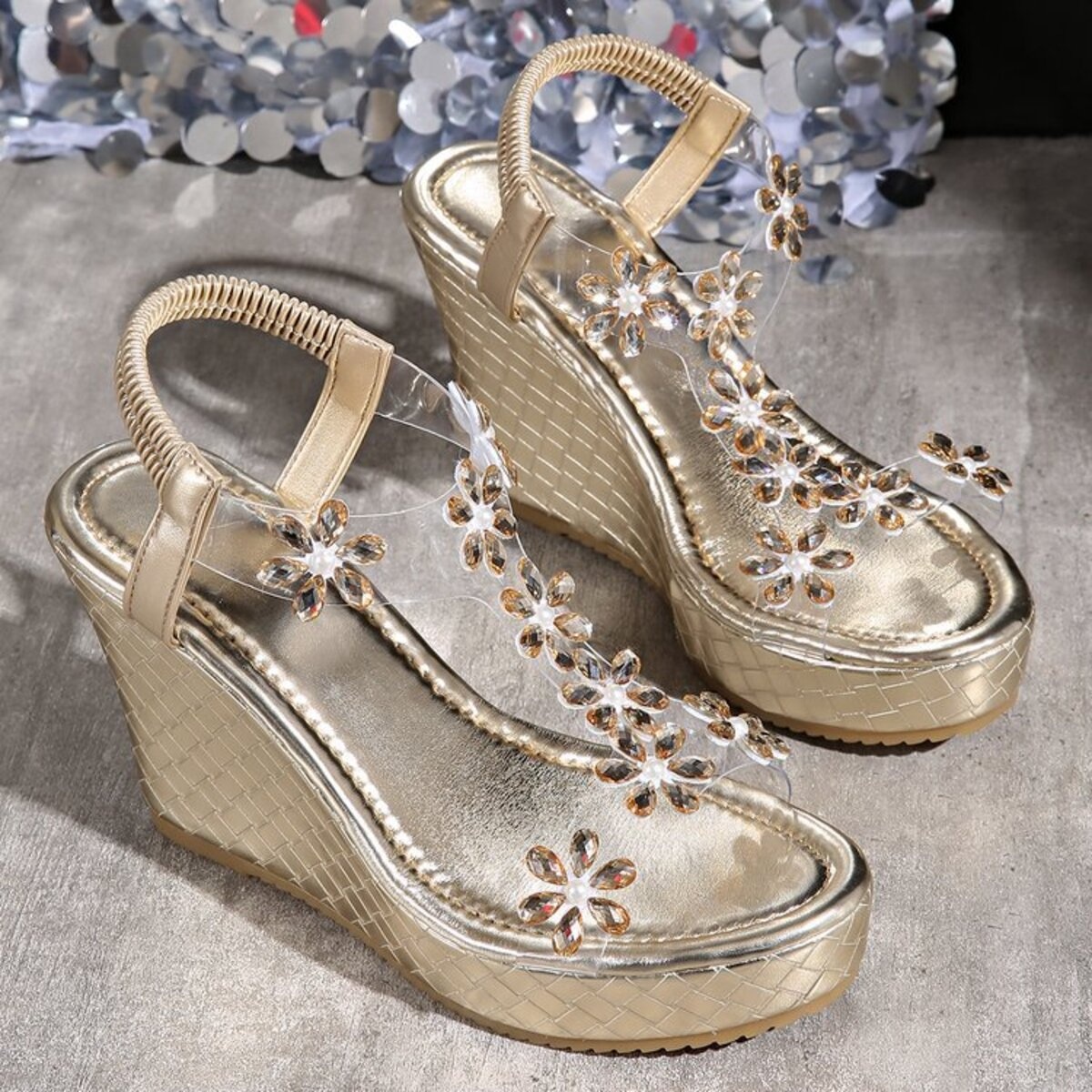 Flower Open Toe Wedge Sandals