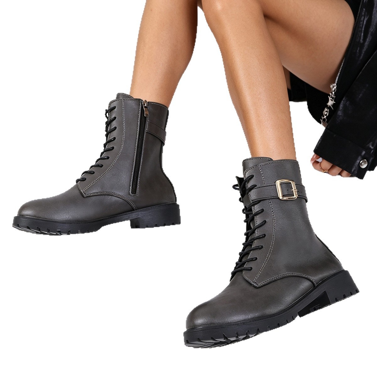 Round Toe Lace Up Boots