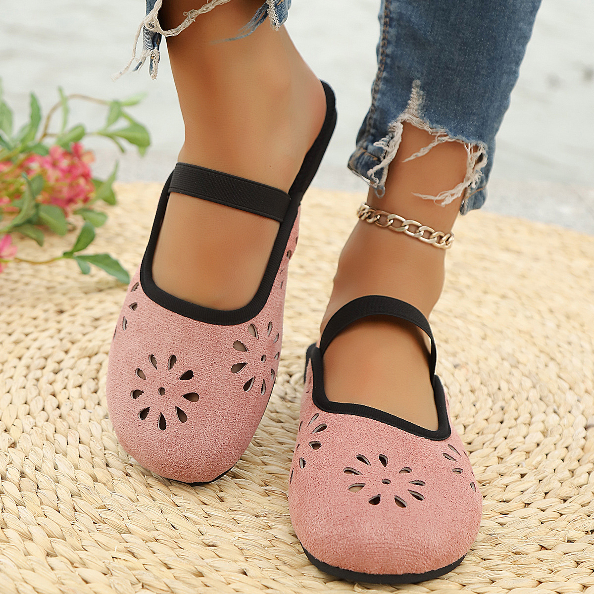 Cutout Round Toe Slip-Ons