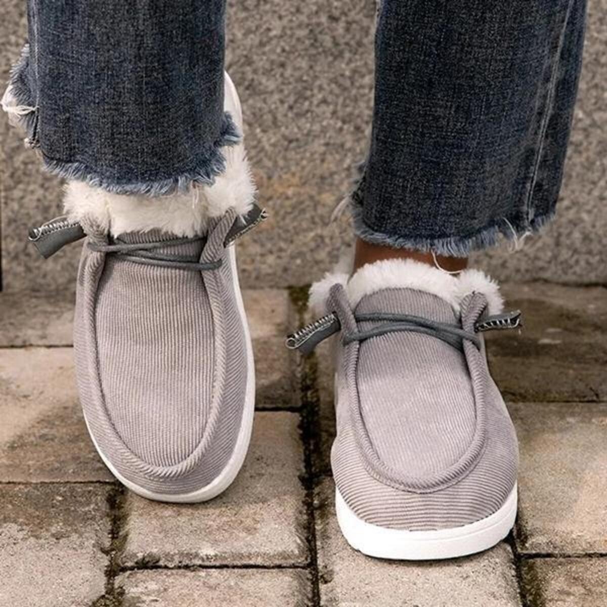Fuzzy Lined Corduroy Slip-Ons