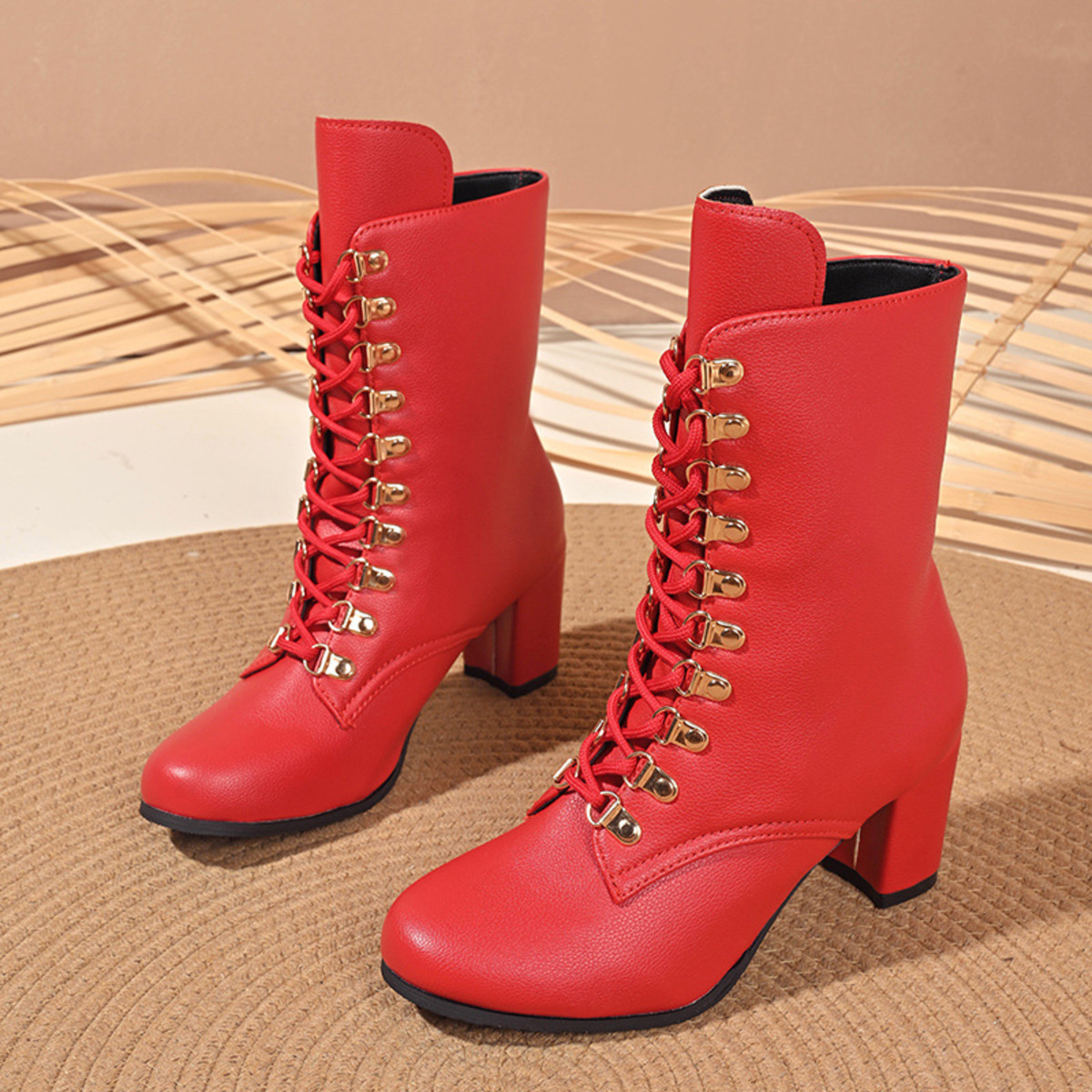 Lace-Up Boots with Block Heel