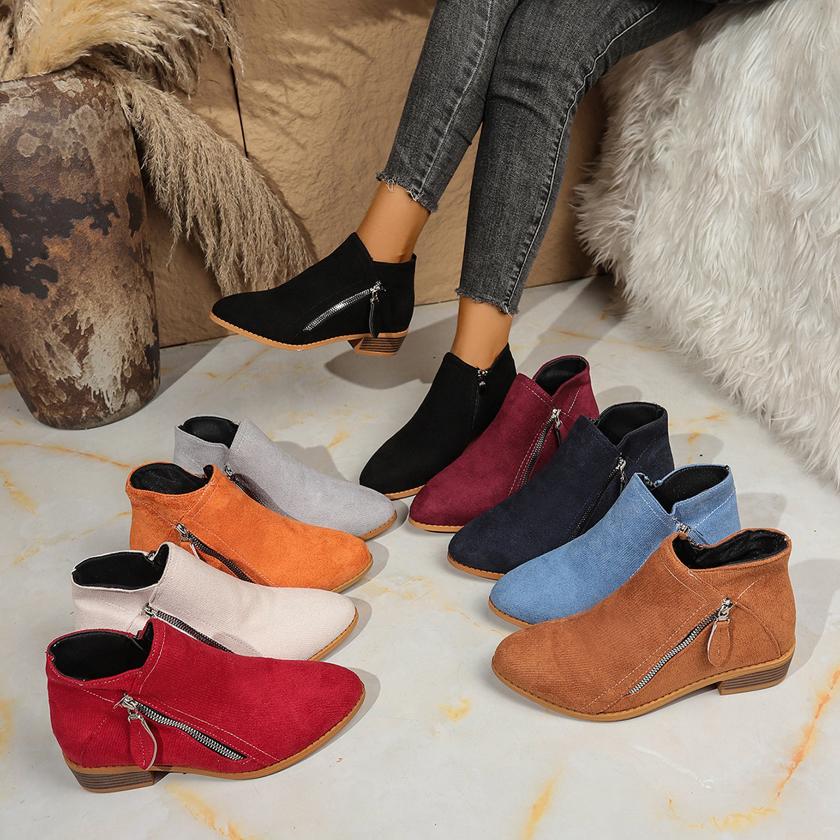 Point Toe Block Heels Boots