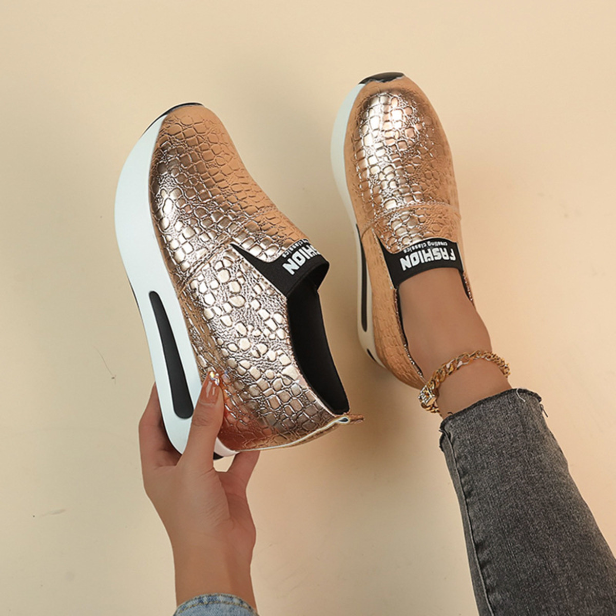 Round Toe Platform Slip-Ons