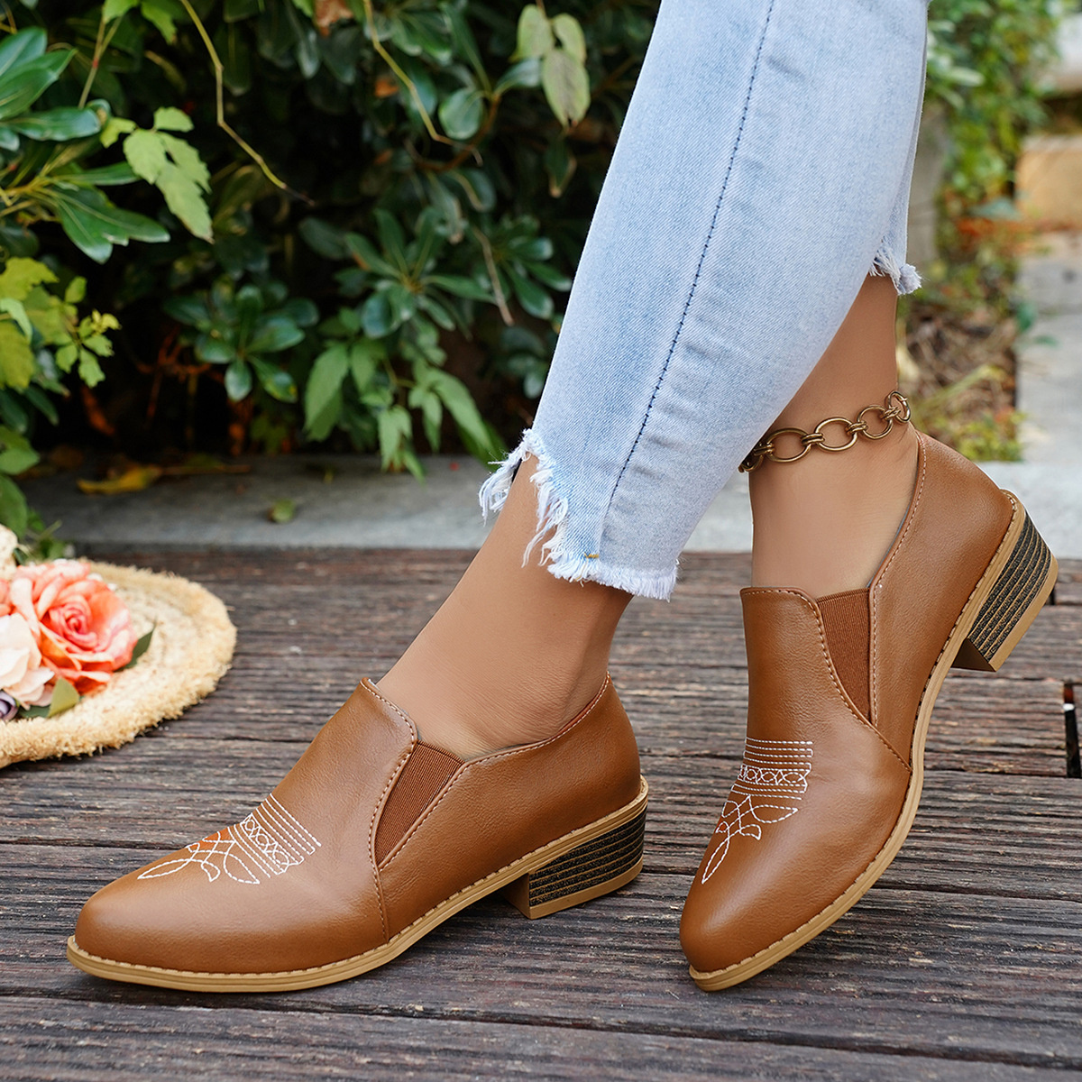 Point Toe Block Heels Loafers