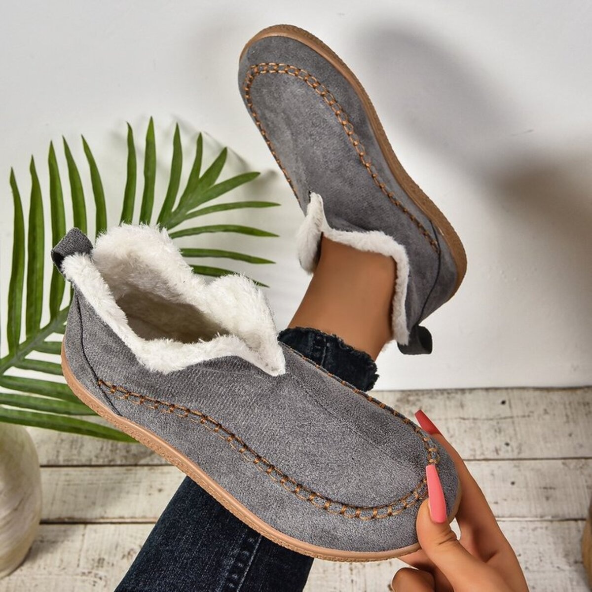 Round Toe Sherpa-Lined Slip-Ons