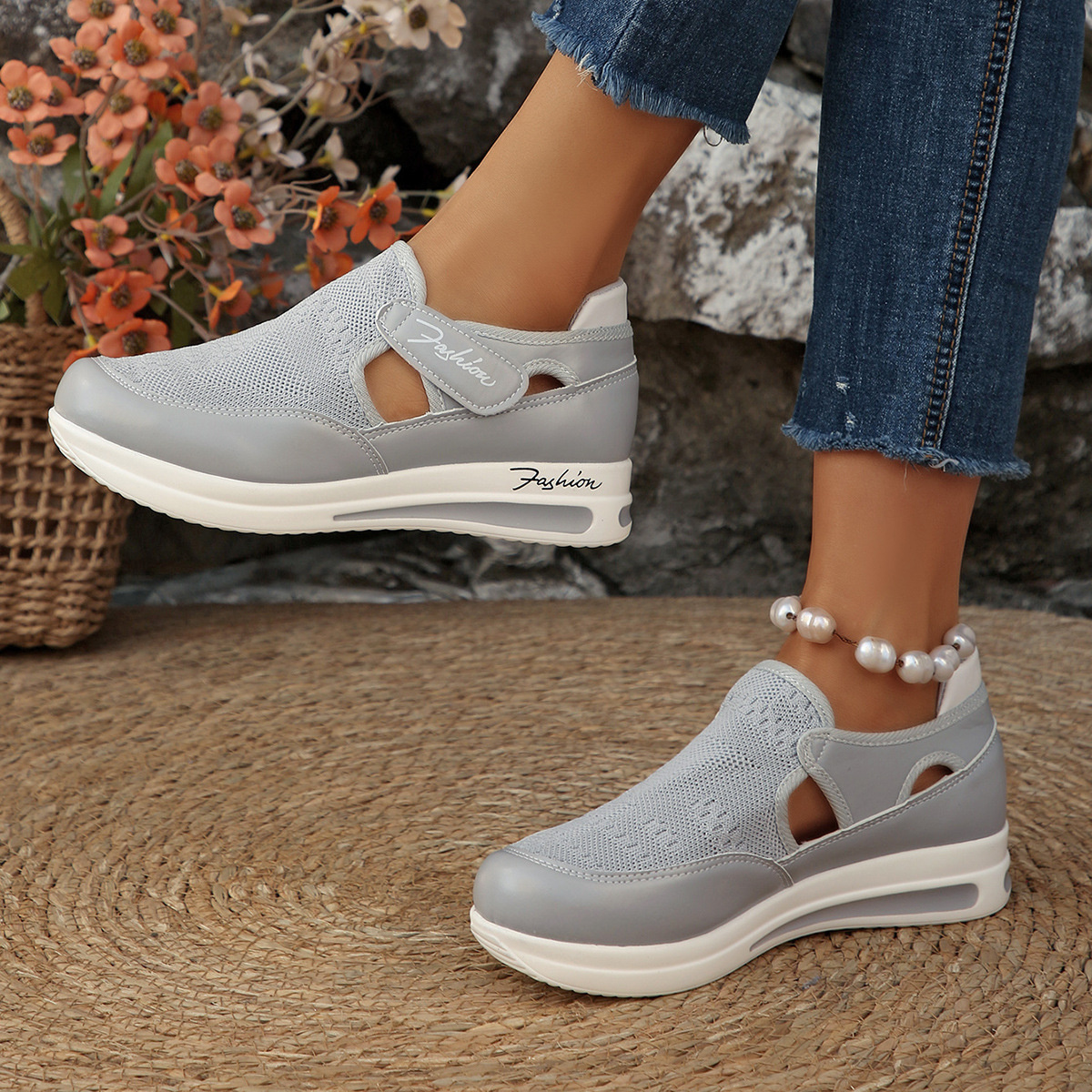 Breathable Mesh Wedge Sneakers