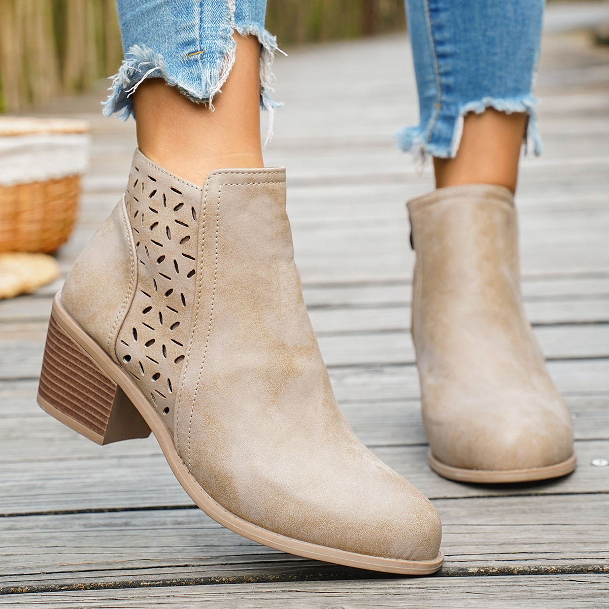 Round Toe Block Heels Boots
