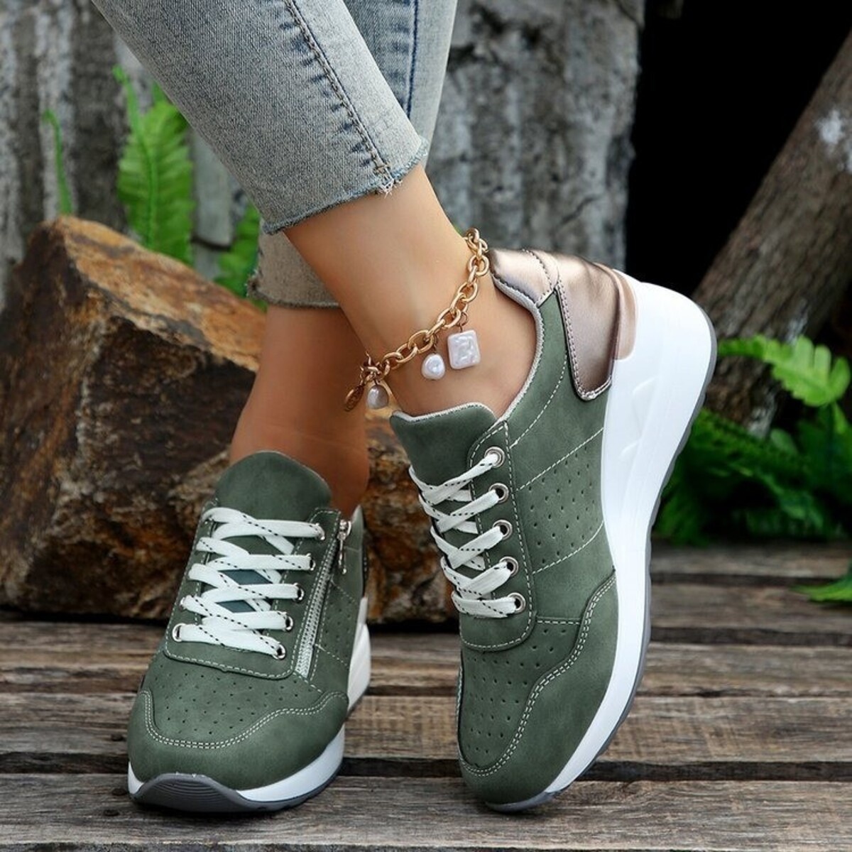 Lace Up Wedge Sneakers