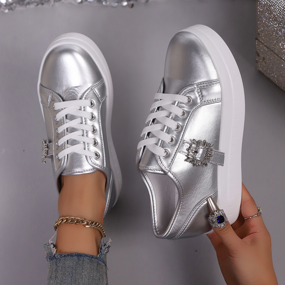 Rhinestone Embellishment Platform Sneakers