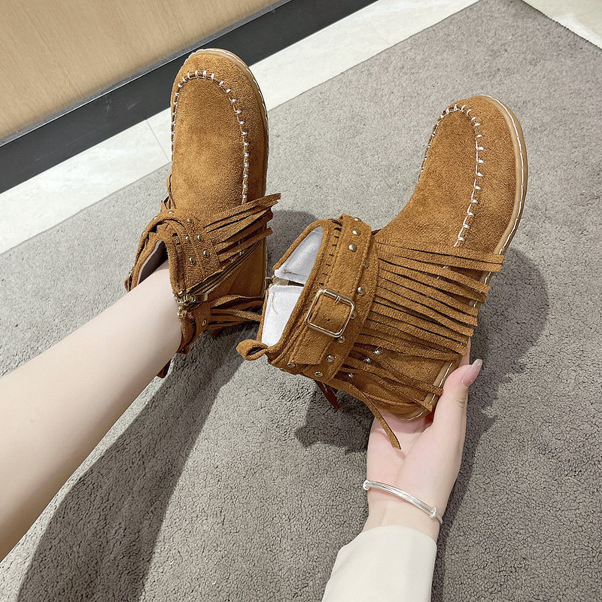 Fringe Round Toe Flats Boots