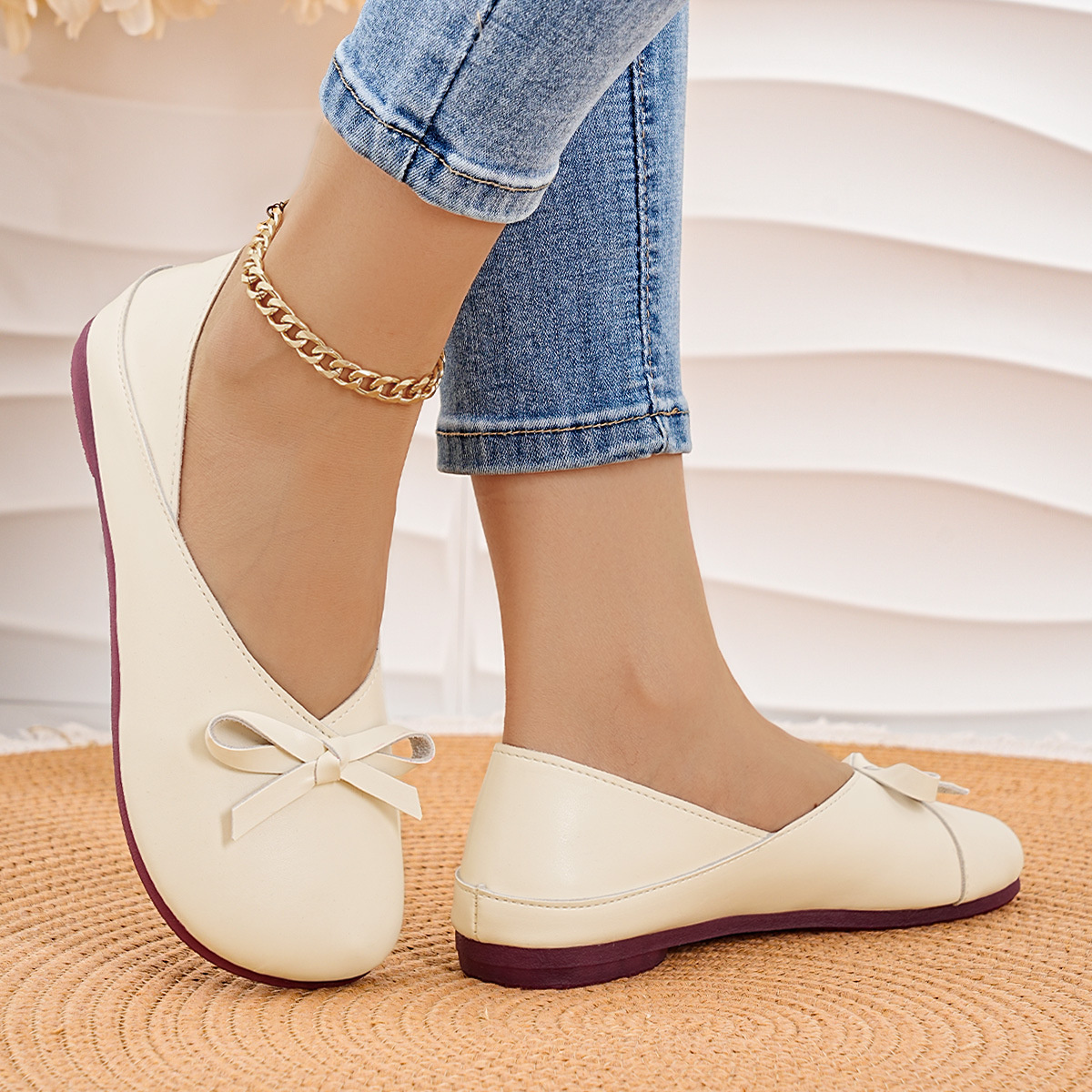 Bow Round Toe Flats Slip-Ons