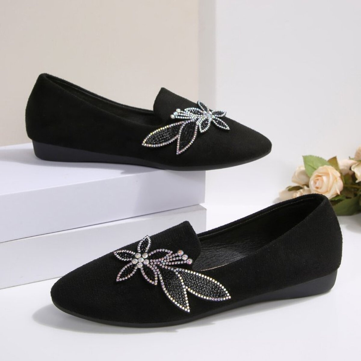 Rhinestone Point Toe Flats Slip-Ons