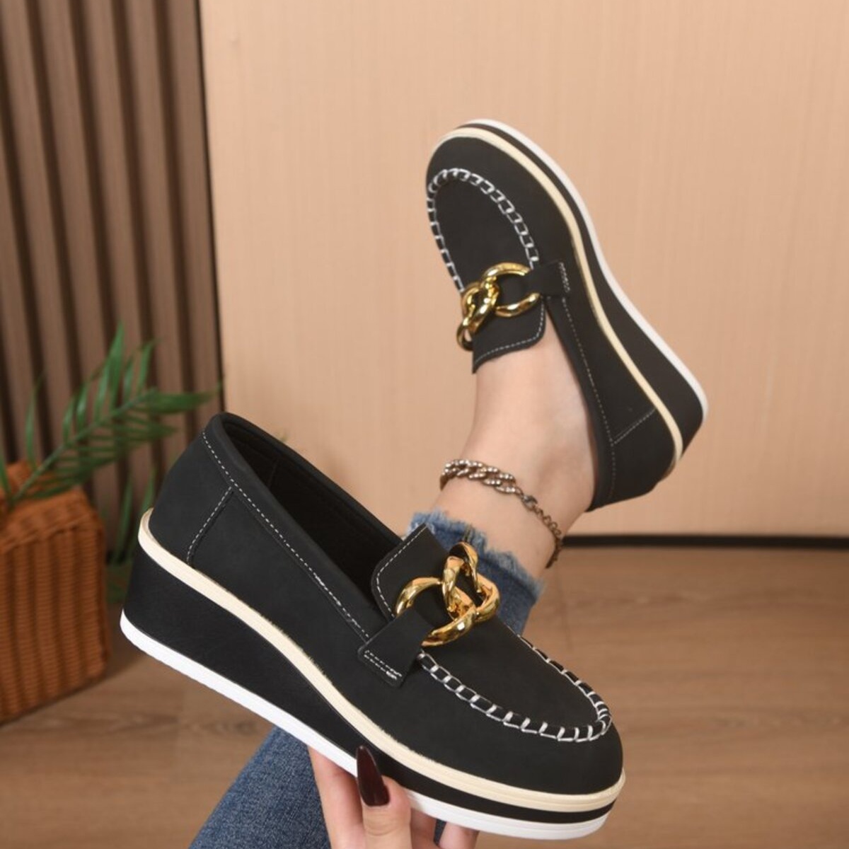 Round Toe Wedge Slip-Ons