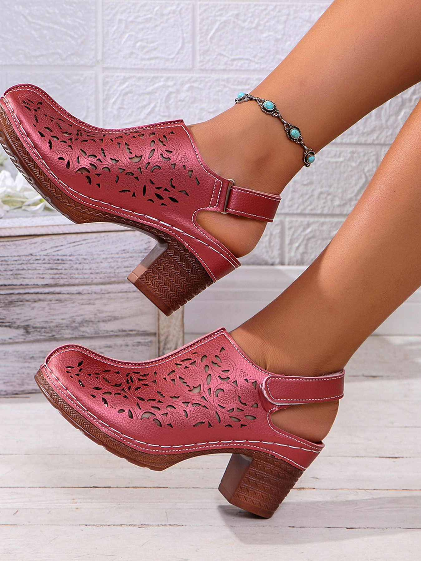 Cutout Block Heel Slingback Sandals