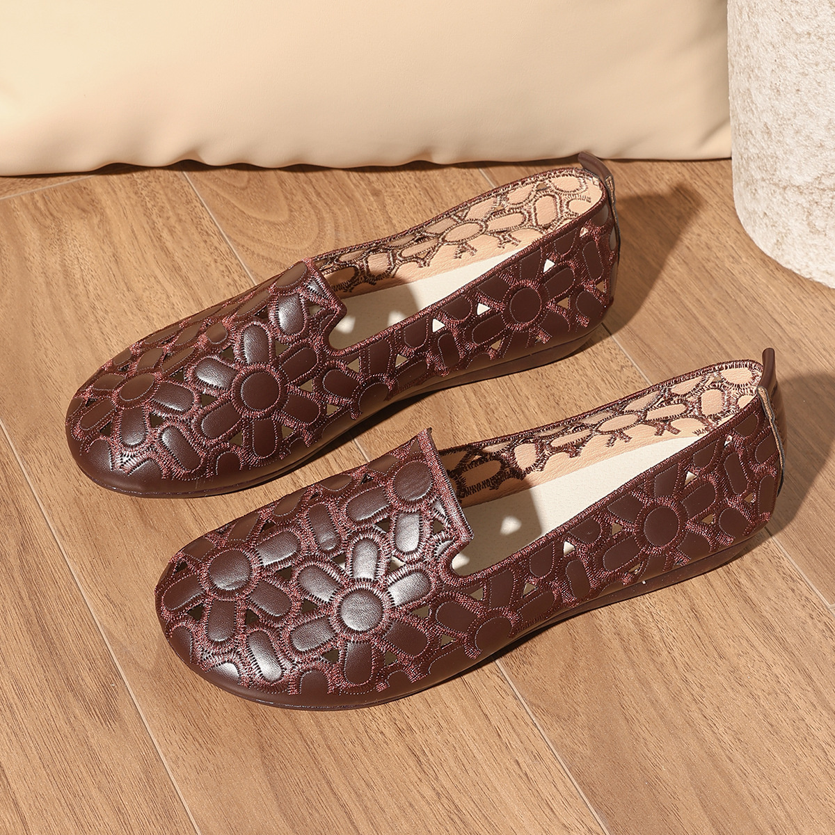 Cutout Round Toe Slip-Ons