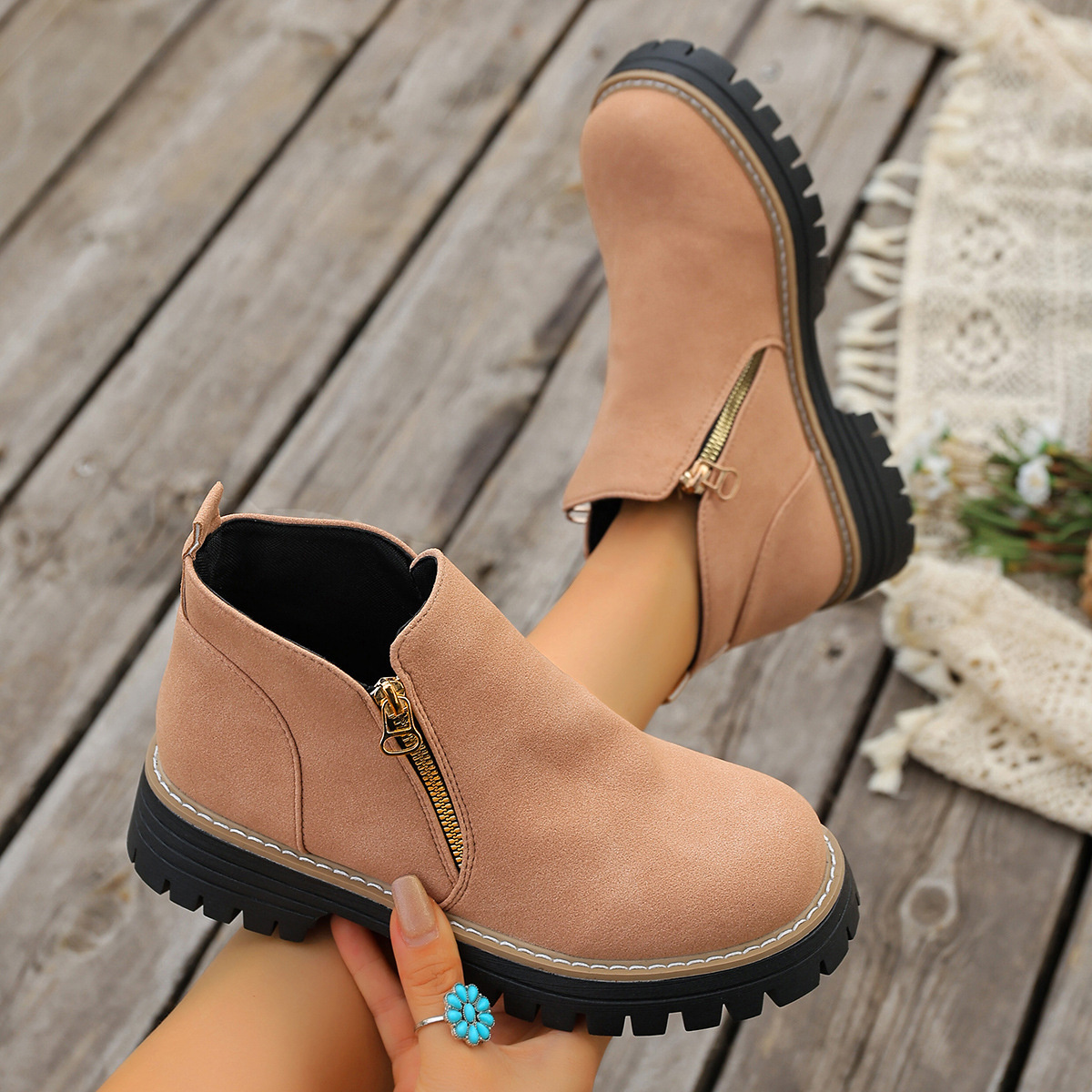 Side Zipper Ankle Boots