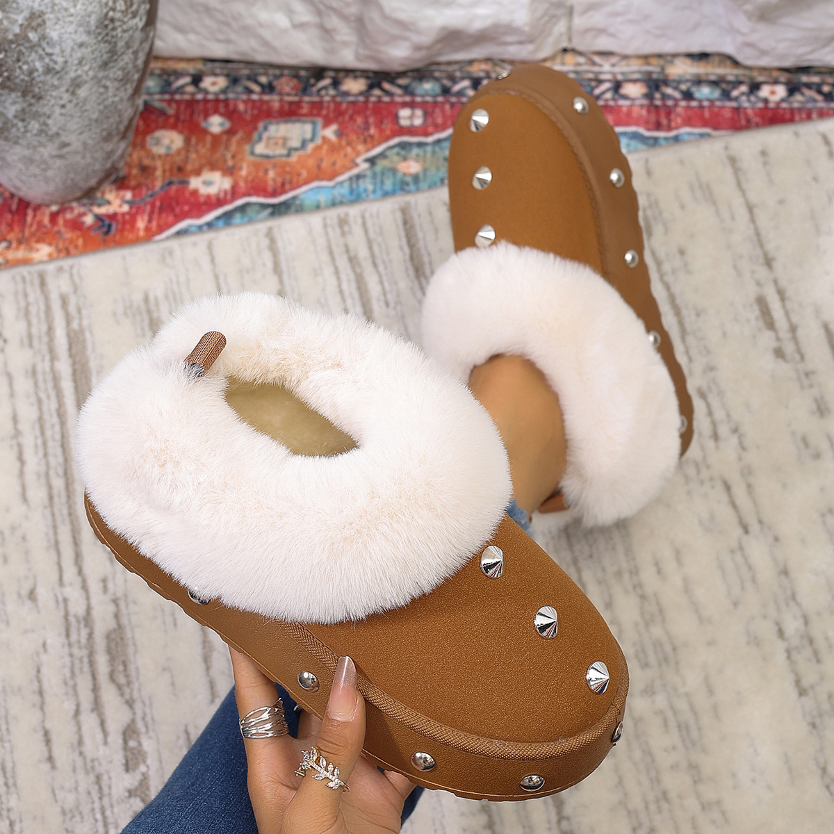 Studded Platform Faux Fur Lined Winter Boots