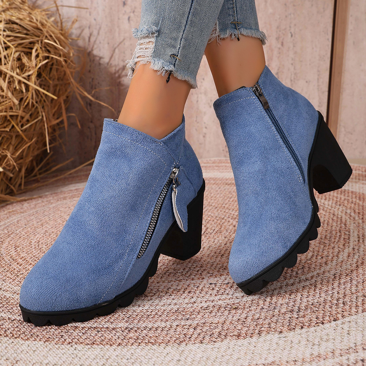 Round Toe Block Heels Boots