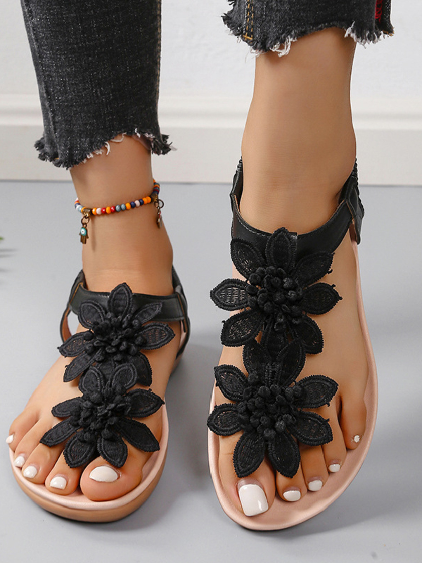 Flower Open Toe Flats Sandals