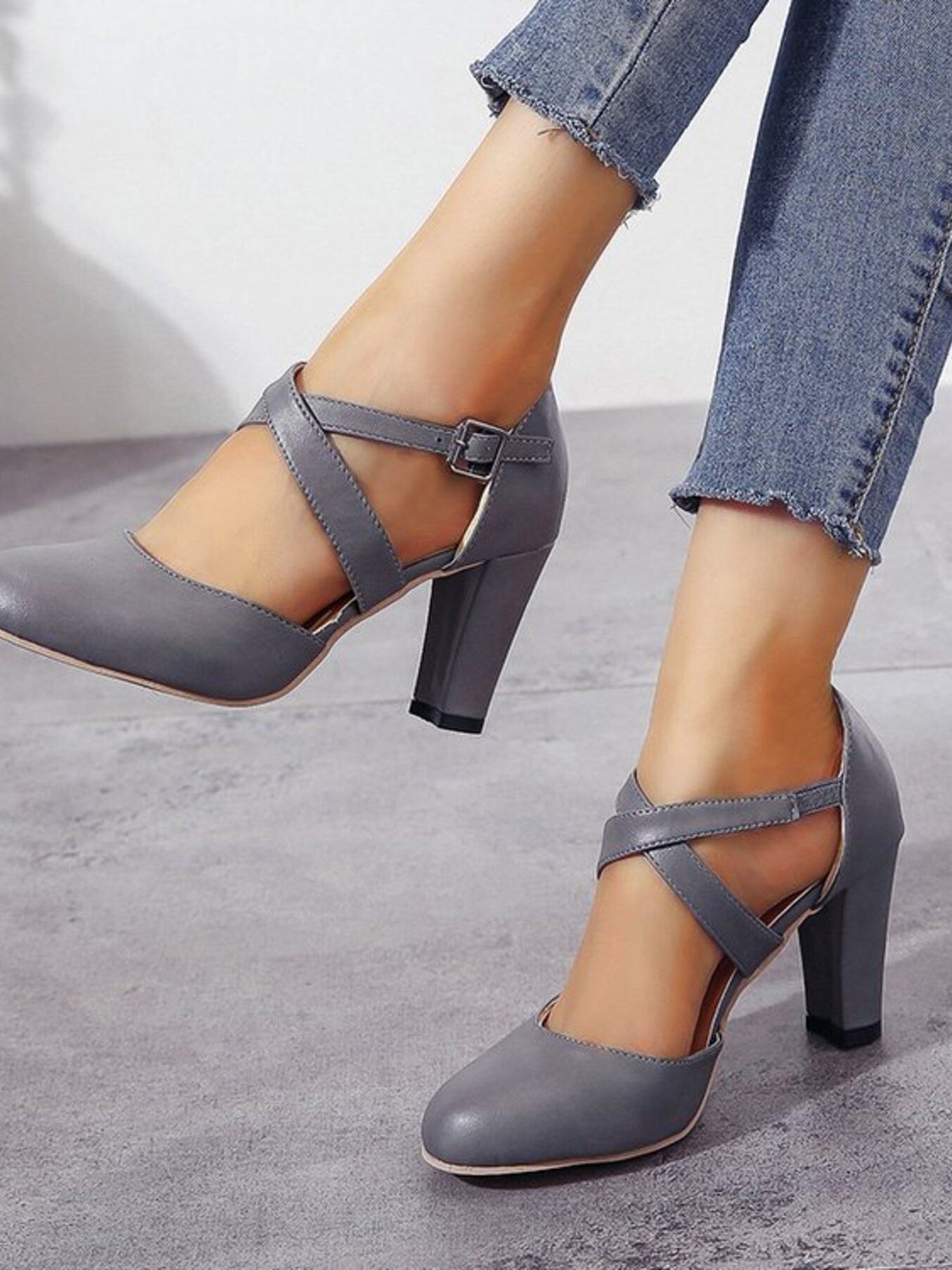 Cross-Strap Block Heel Pumps
