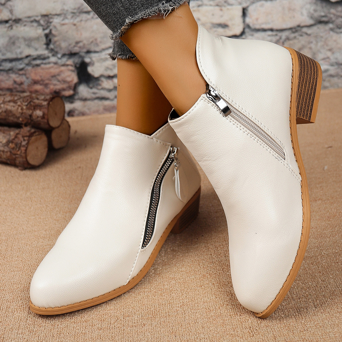Size Zipper Block Heels Boots