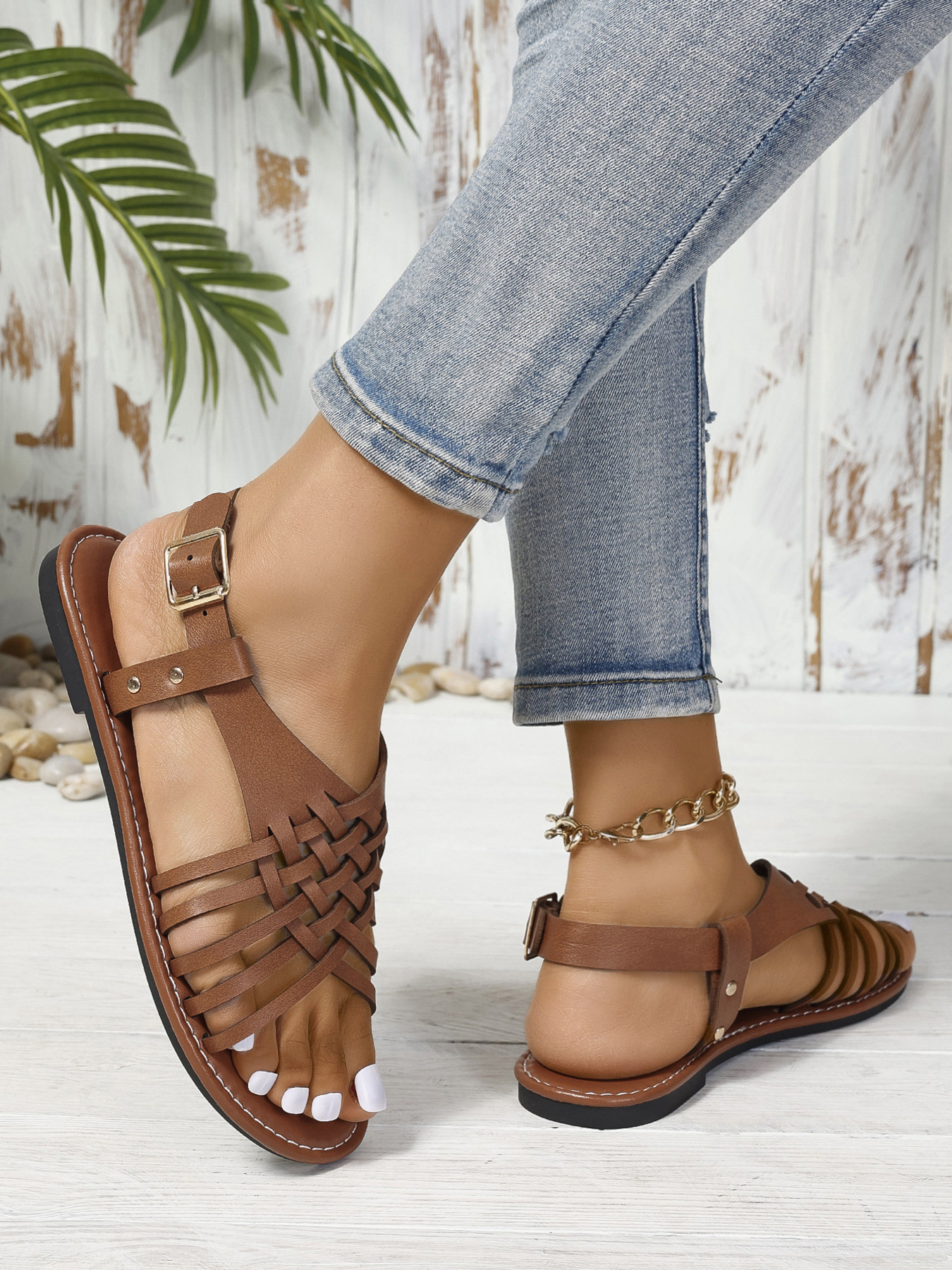 Woven Strappy Flat Sandals