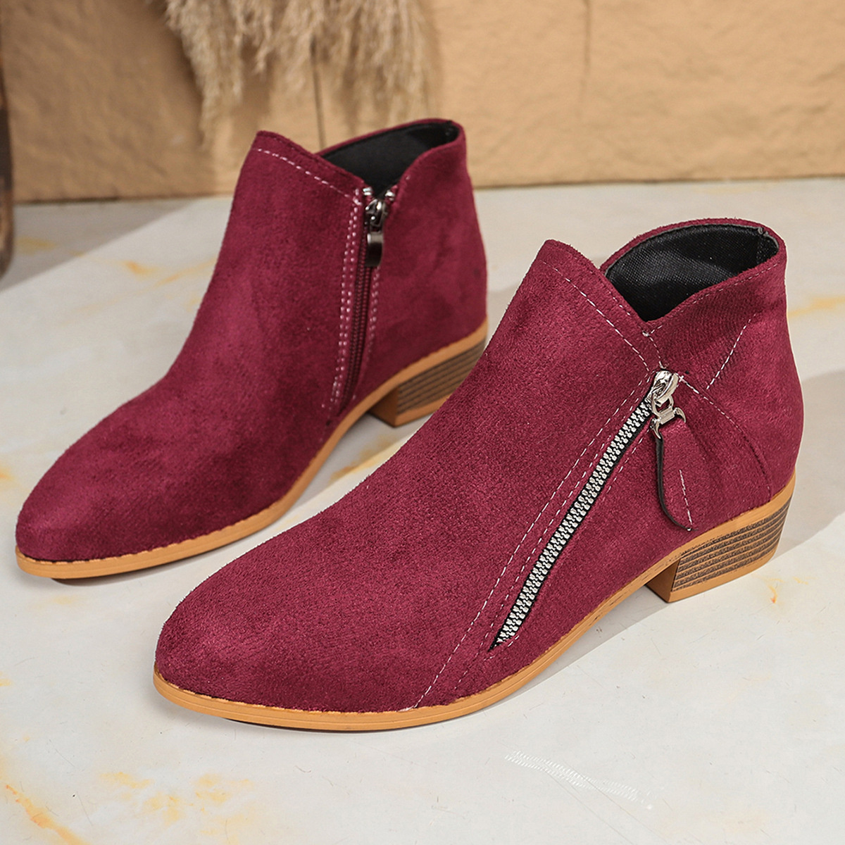 Point Toe Block Heels Boots