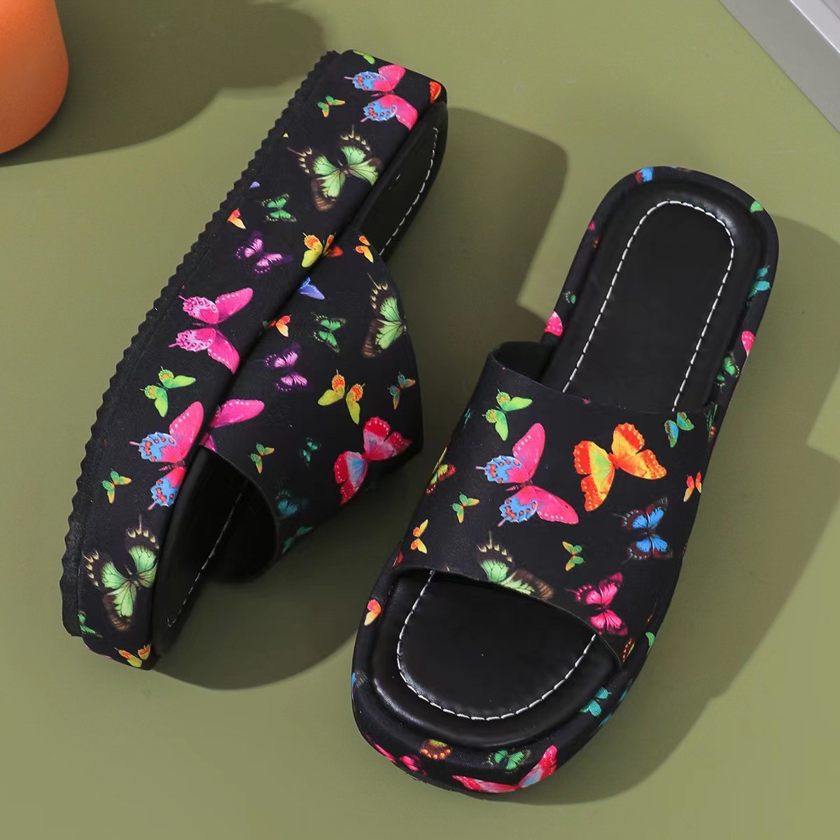 Butterfly Print Platform Sandals