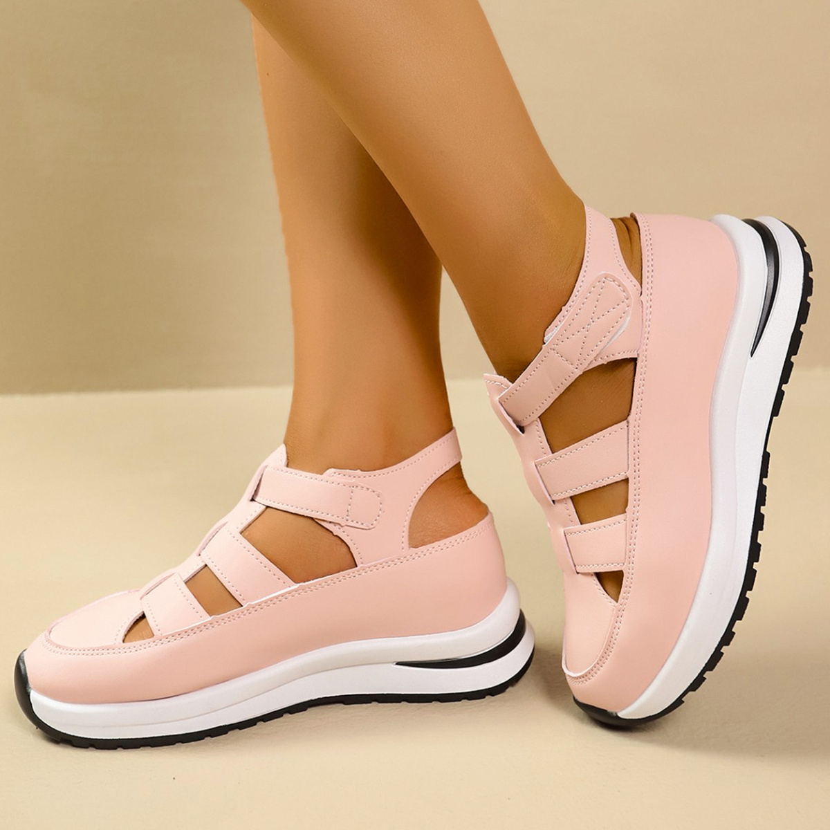 Cutout Round Toe Platform Sandals