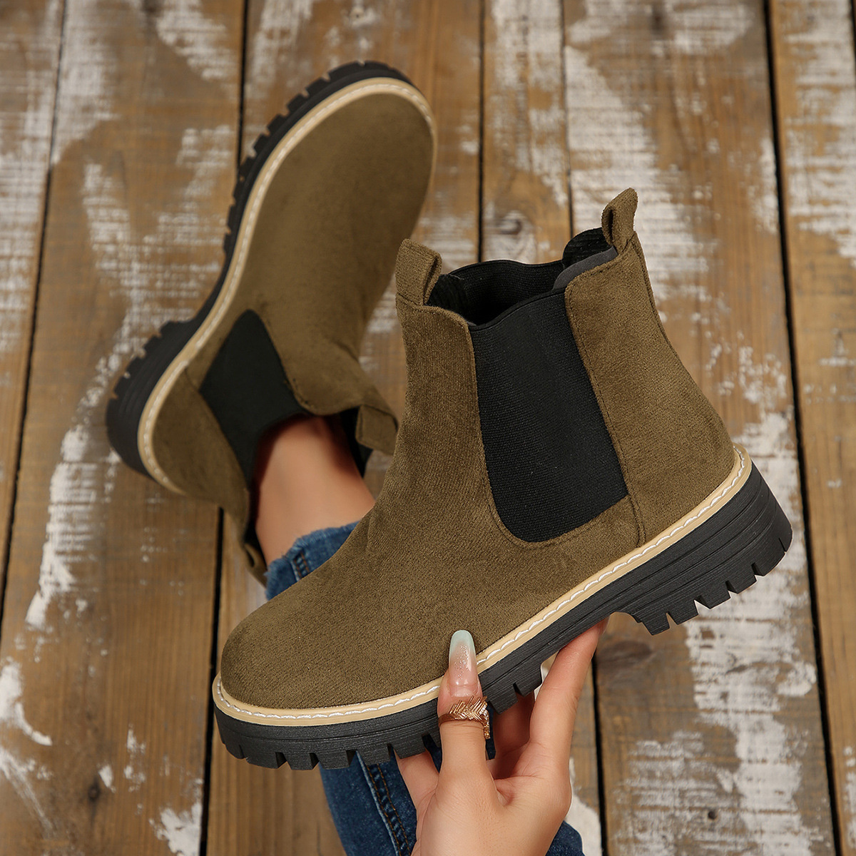 Round Toe Block Heels Boots