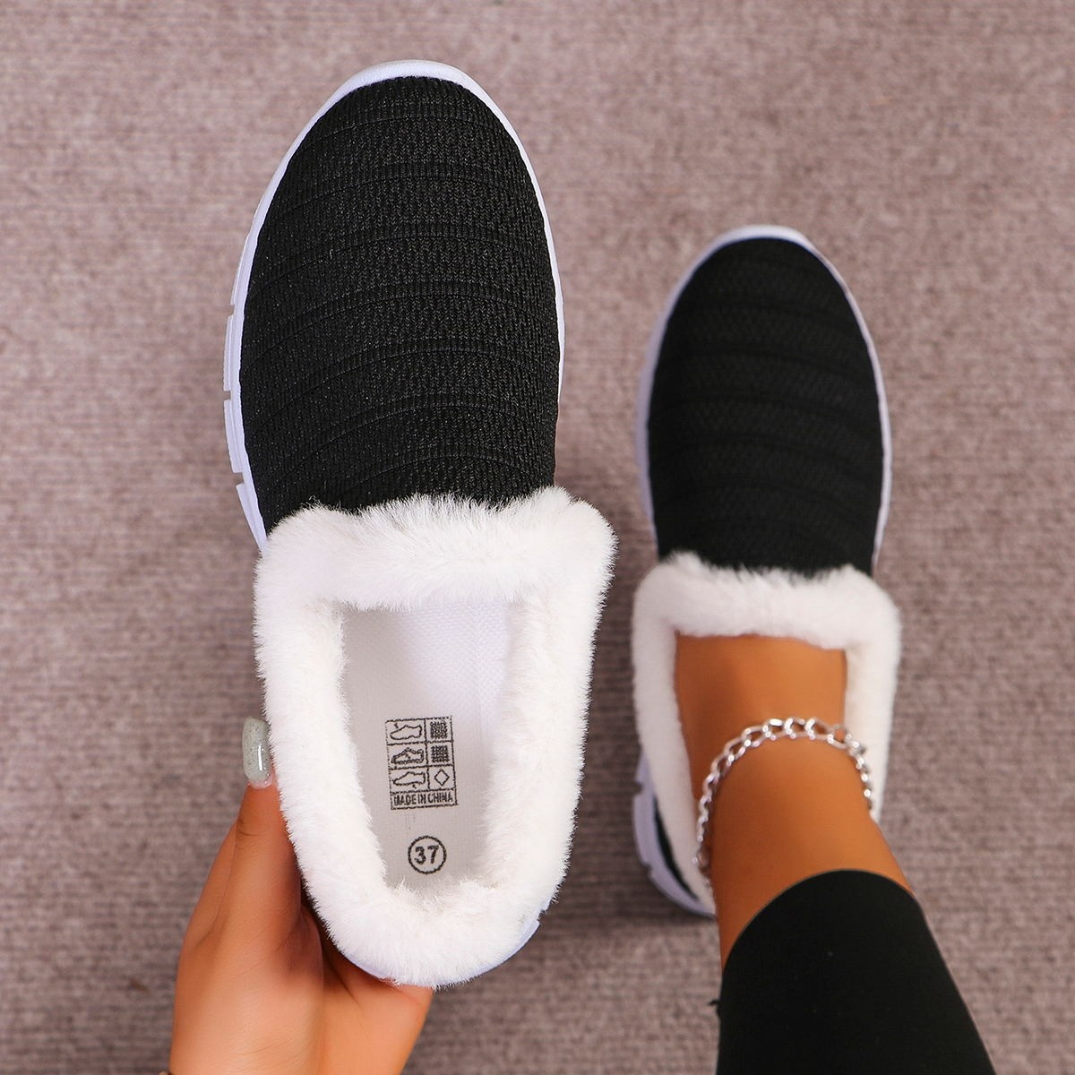 Breathable Mesh Fuzzy Slip-Ons