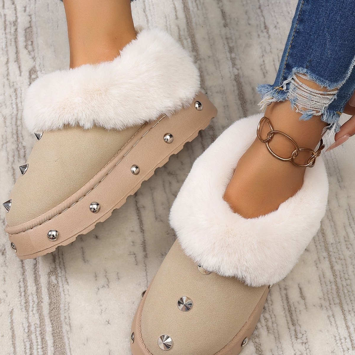 Studded Platform Faux Fur Lined Winter Boots