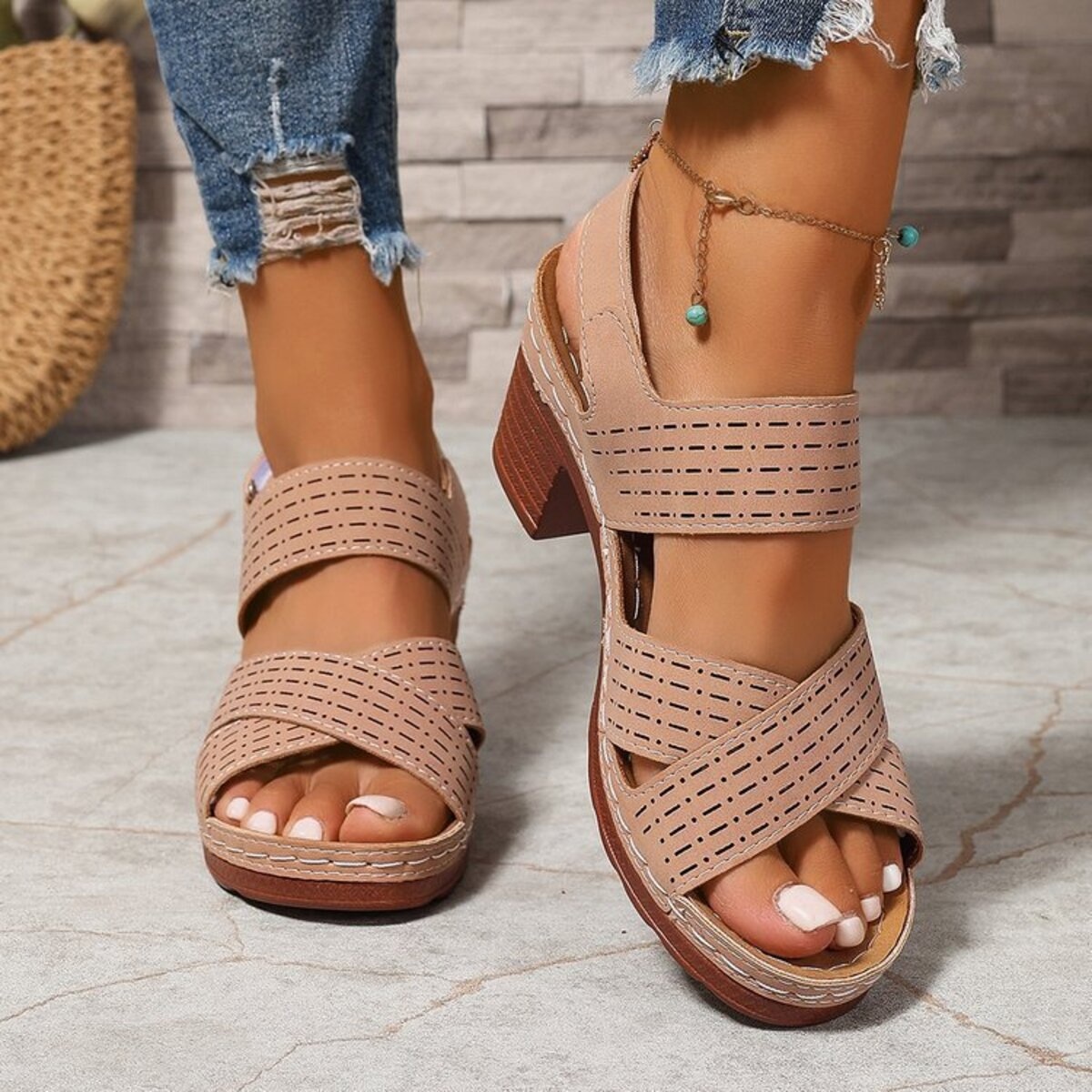 Open Toe Block Heels Sandals