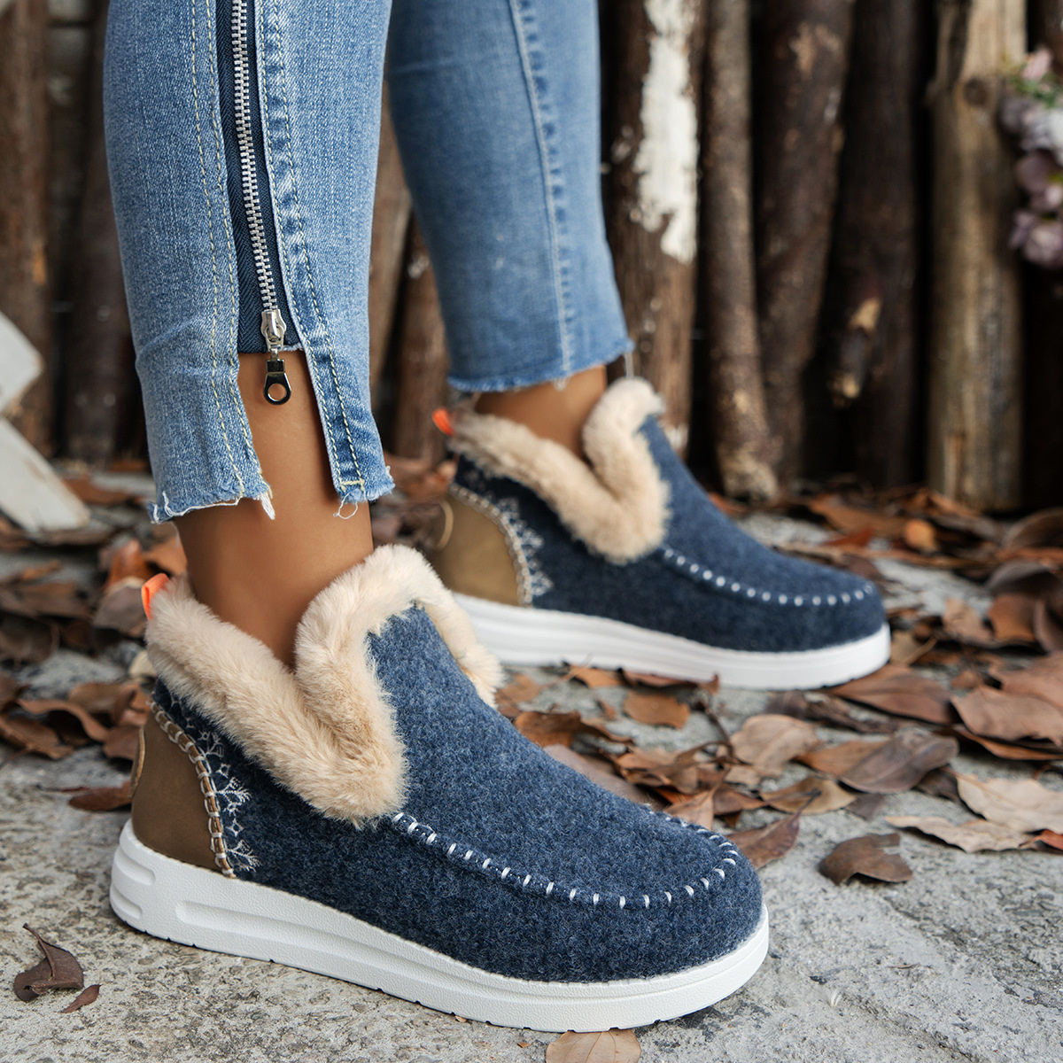Cozy Fur-Trimmed Slip-Ons