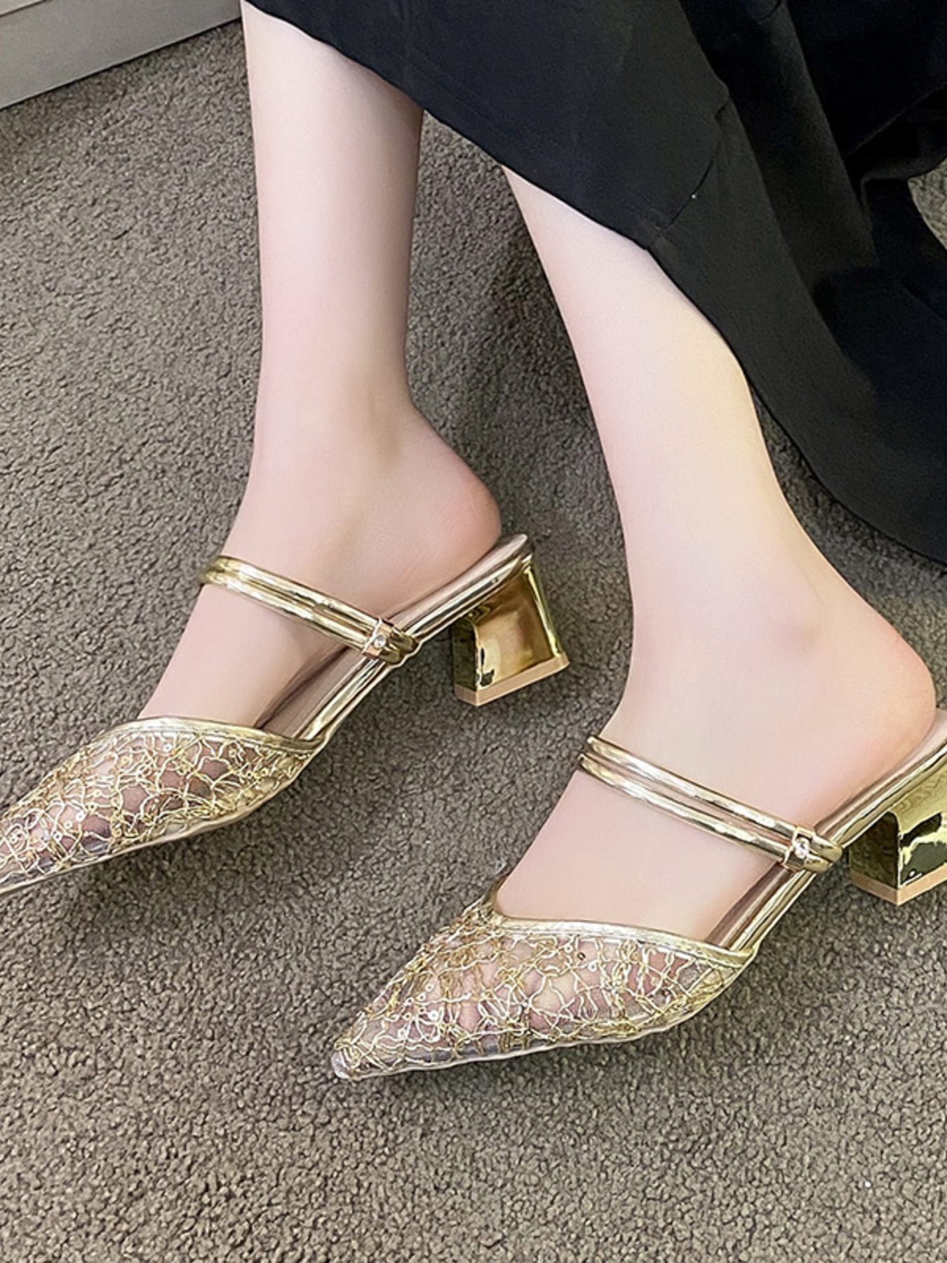 Point Toe Block Heels Sandals