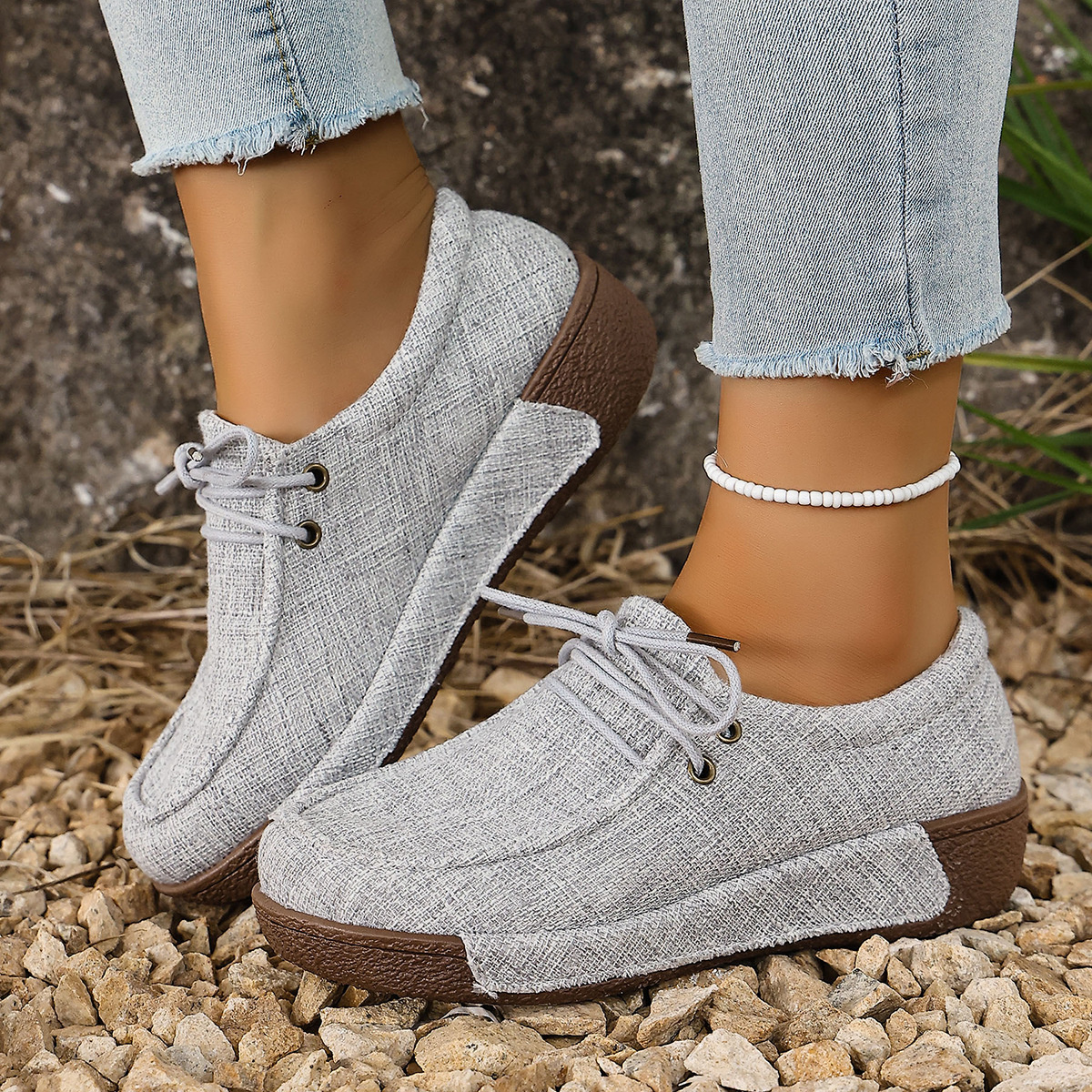 Round Toe Lace-Up Sneakers