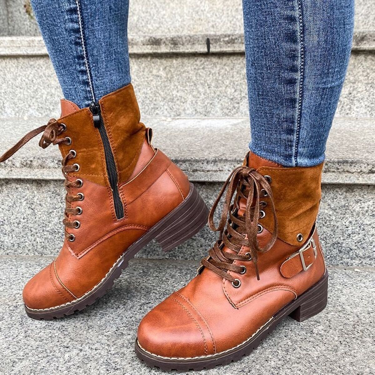 Lace-Up Block Heels Boots
