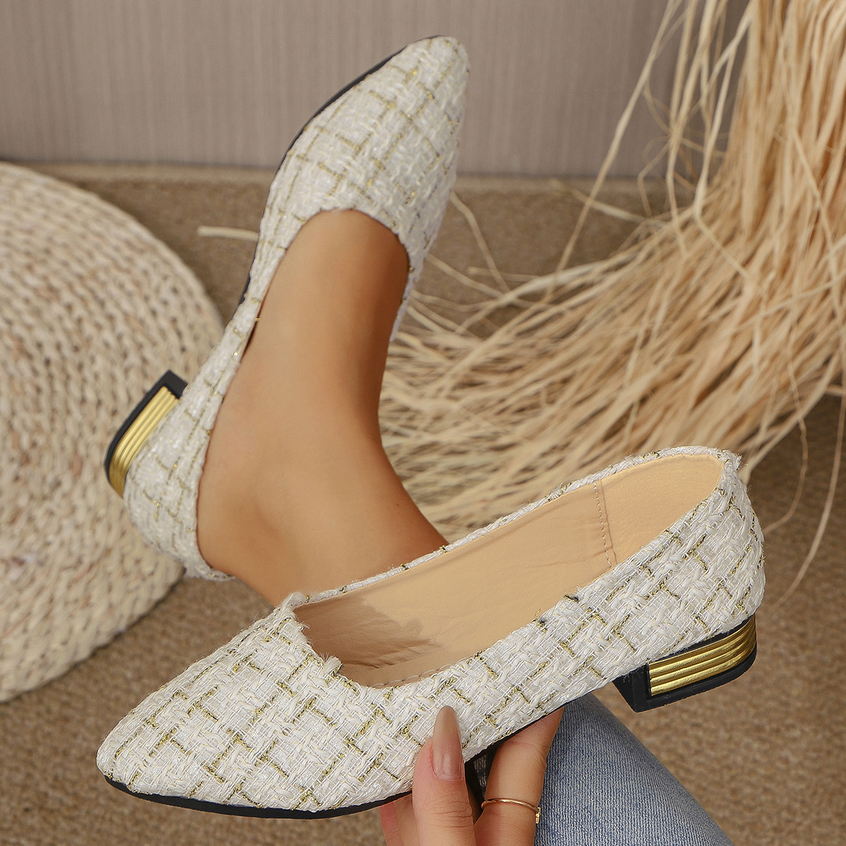 Point Toe Block Heels Slip-Ons