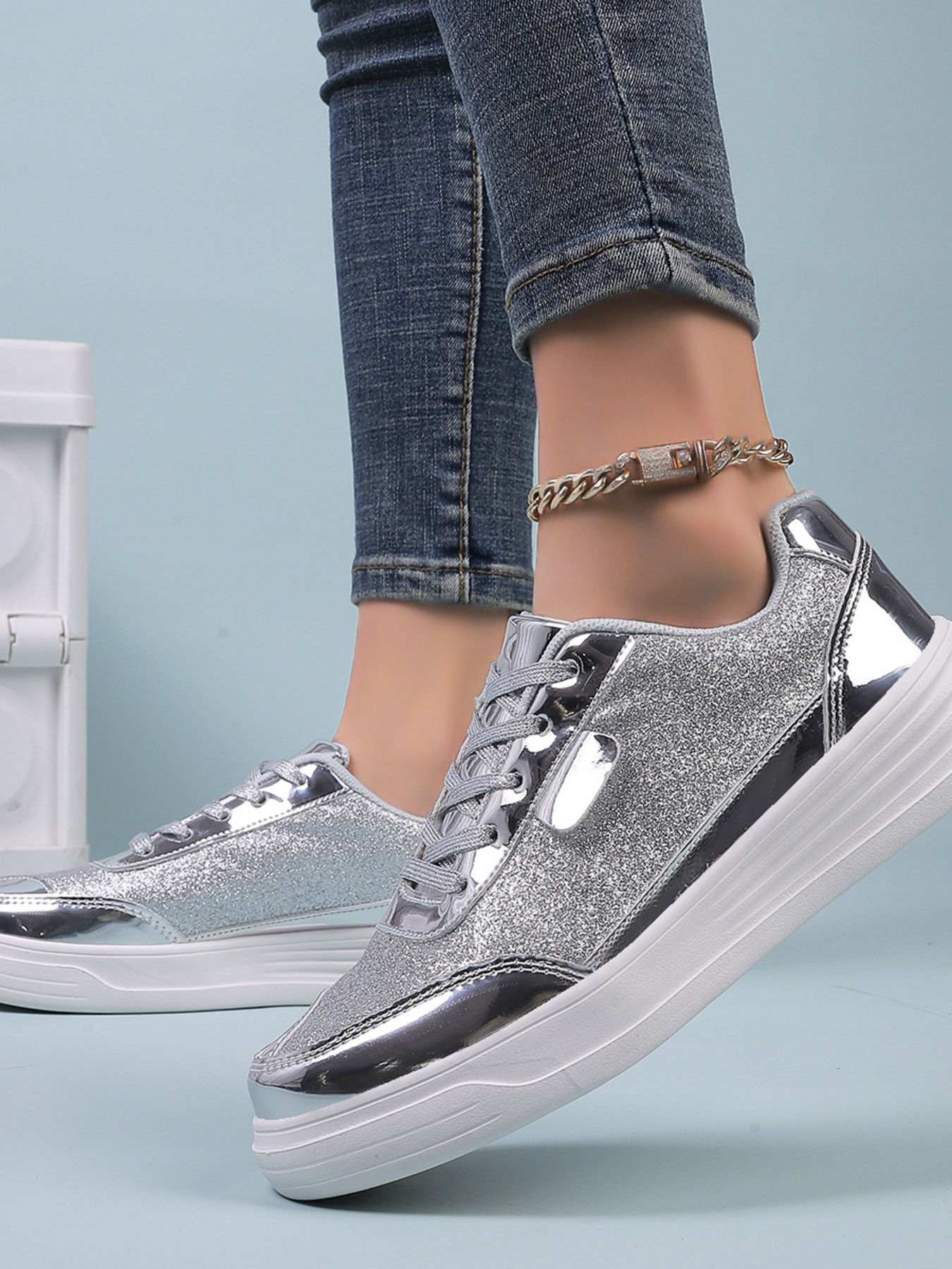 Glitter Metallic Platform Sneakers