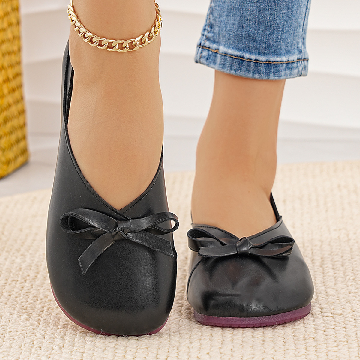 Bow Round Toe Flats Slip-Ons