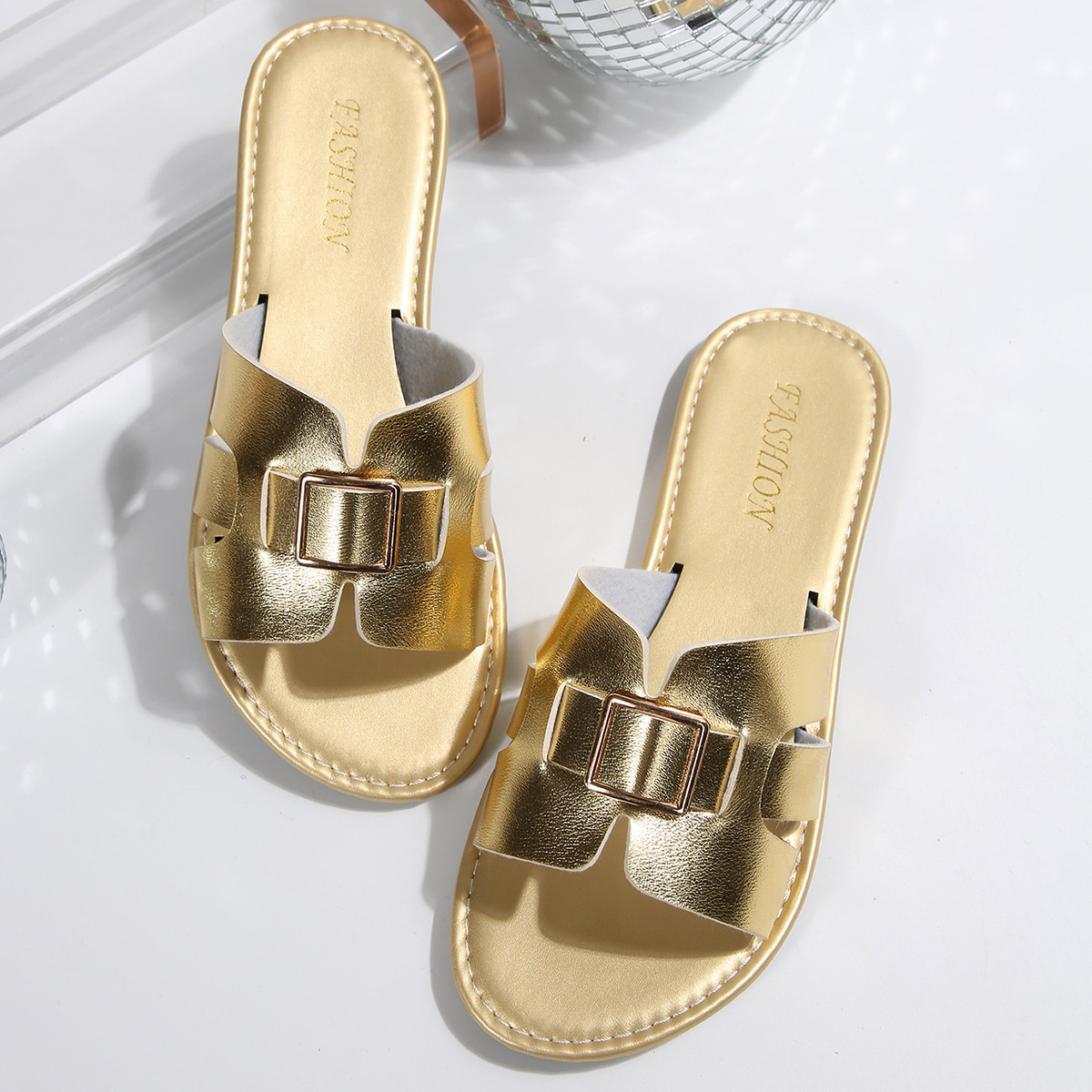 Elegant Buckle Slide Sandals