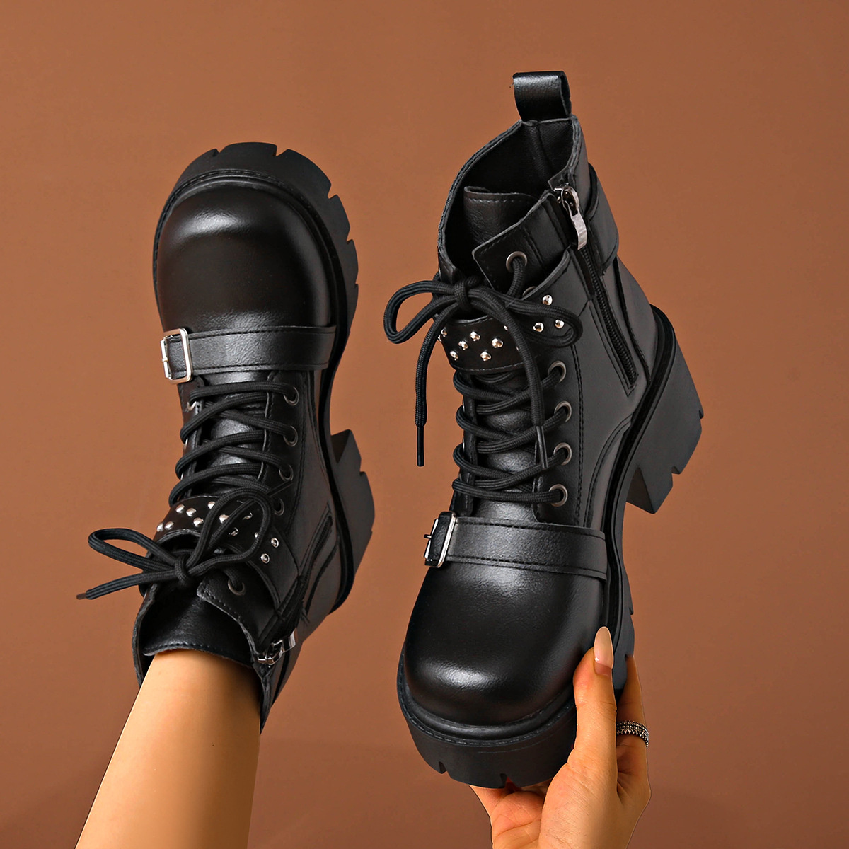Round Toe Block Heels Boots