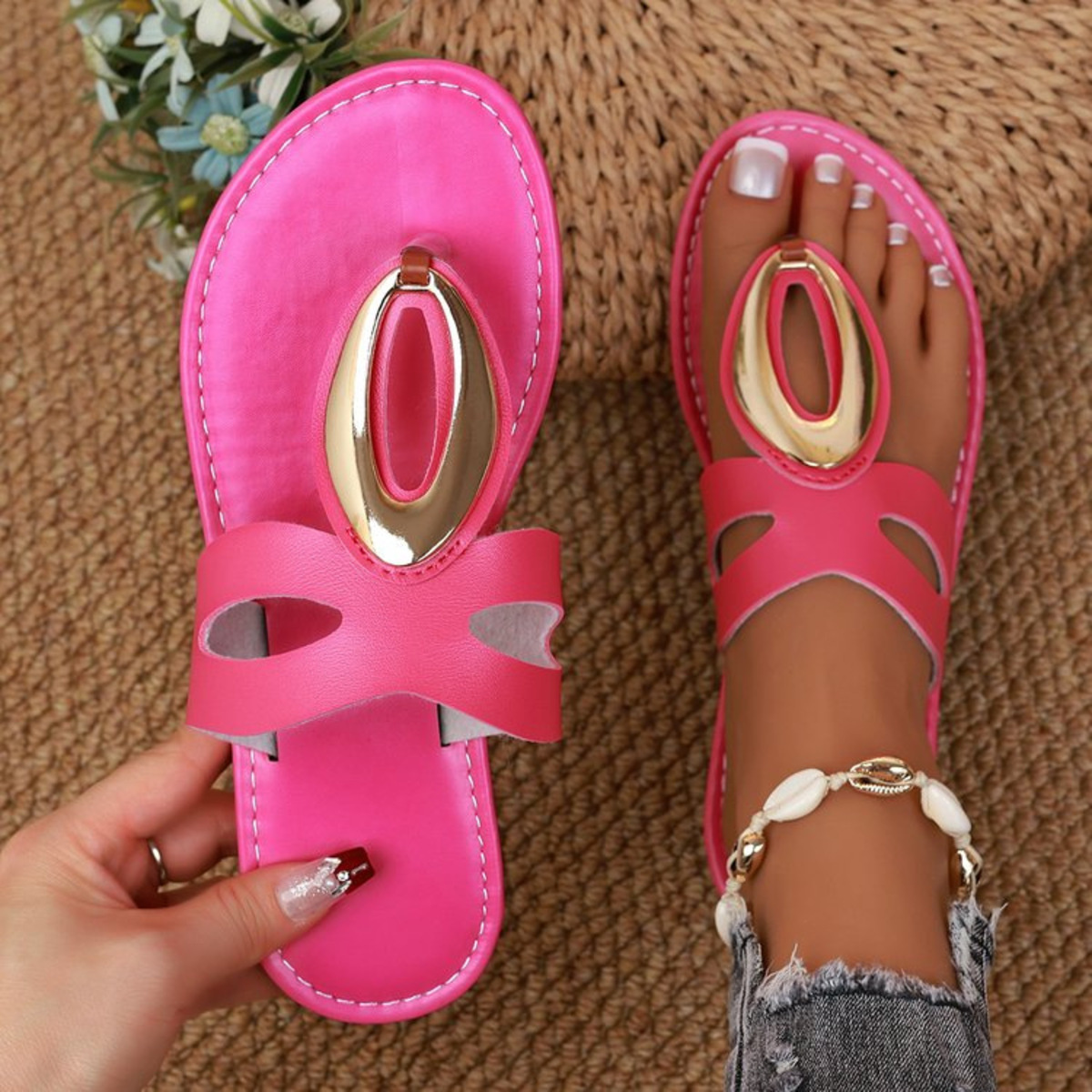 Open Toe Golden Accent Sandals