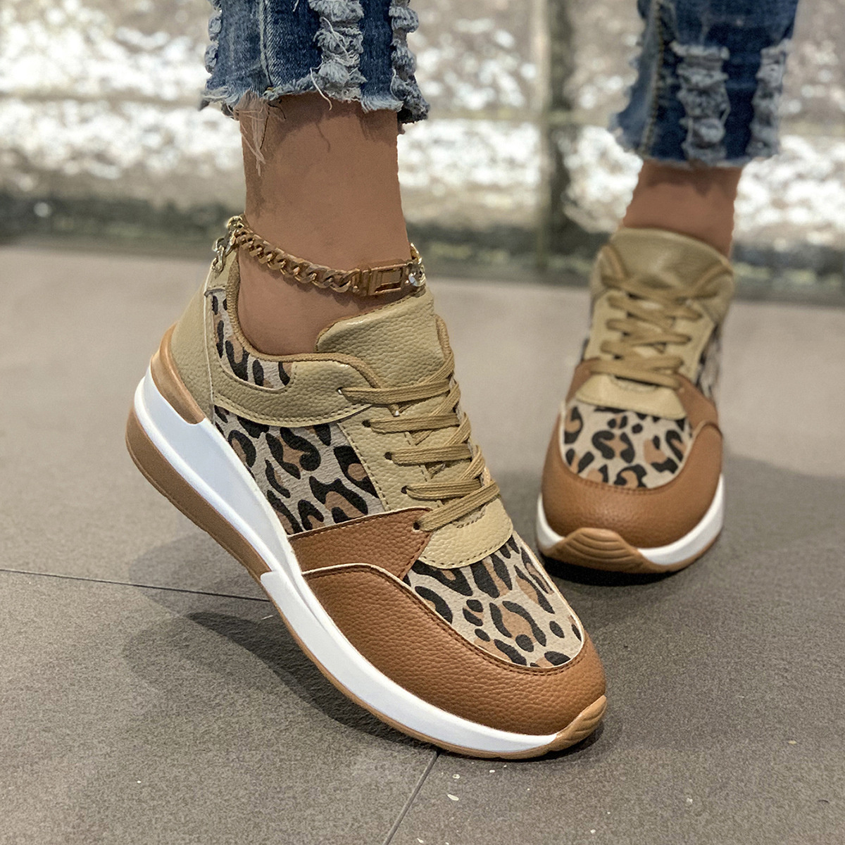 Leopard Lace Up Sneakers