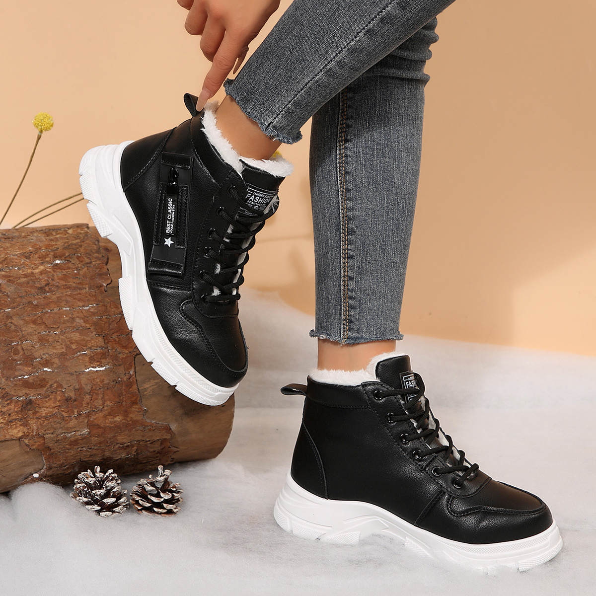 Premium Lace-Up Combat Boots with Fleece Line