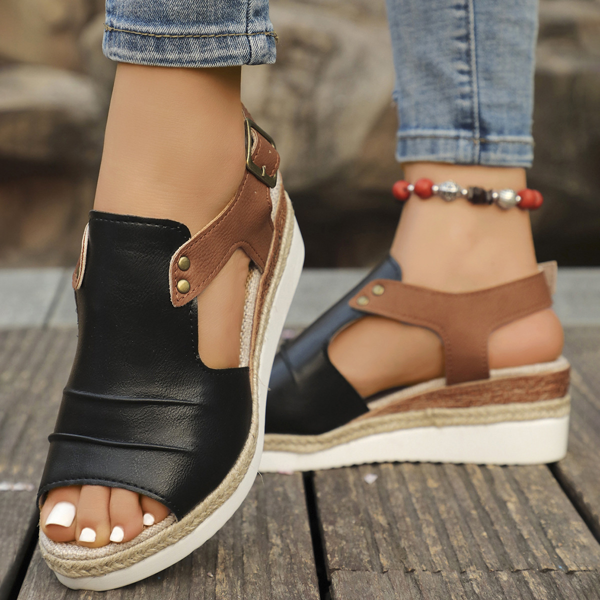 Peep Toe Wedge Sandals