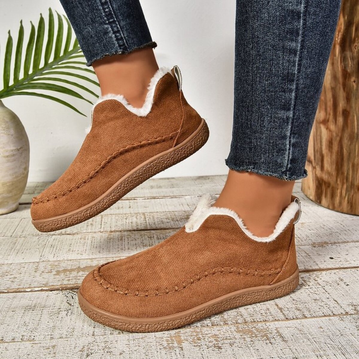Round Toe Sherpa-Lined Slip-Ons