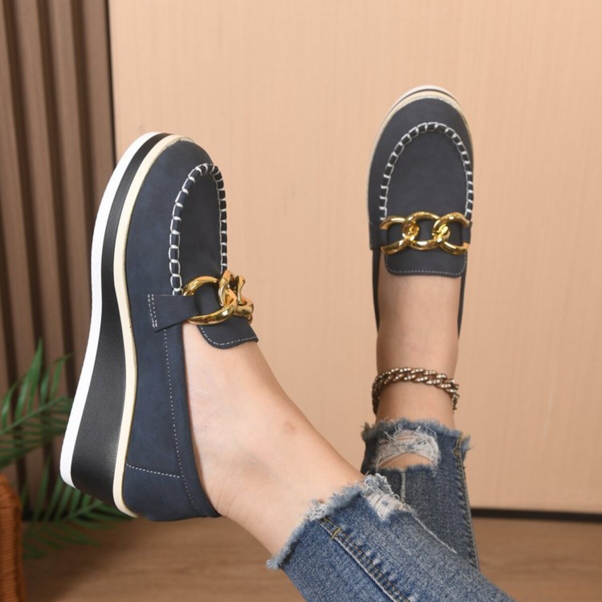 Round Toe Wedge Slip-Ons